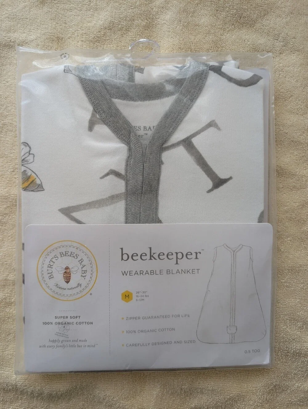 Burt's Bees Baby White Wearable Blanket with Gray Trim